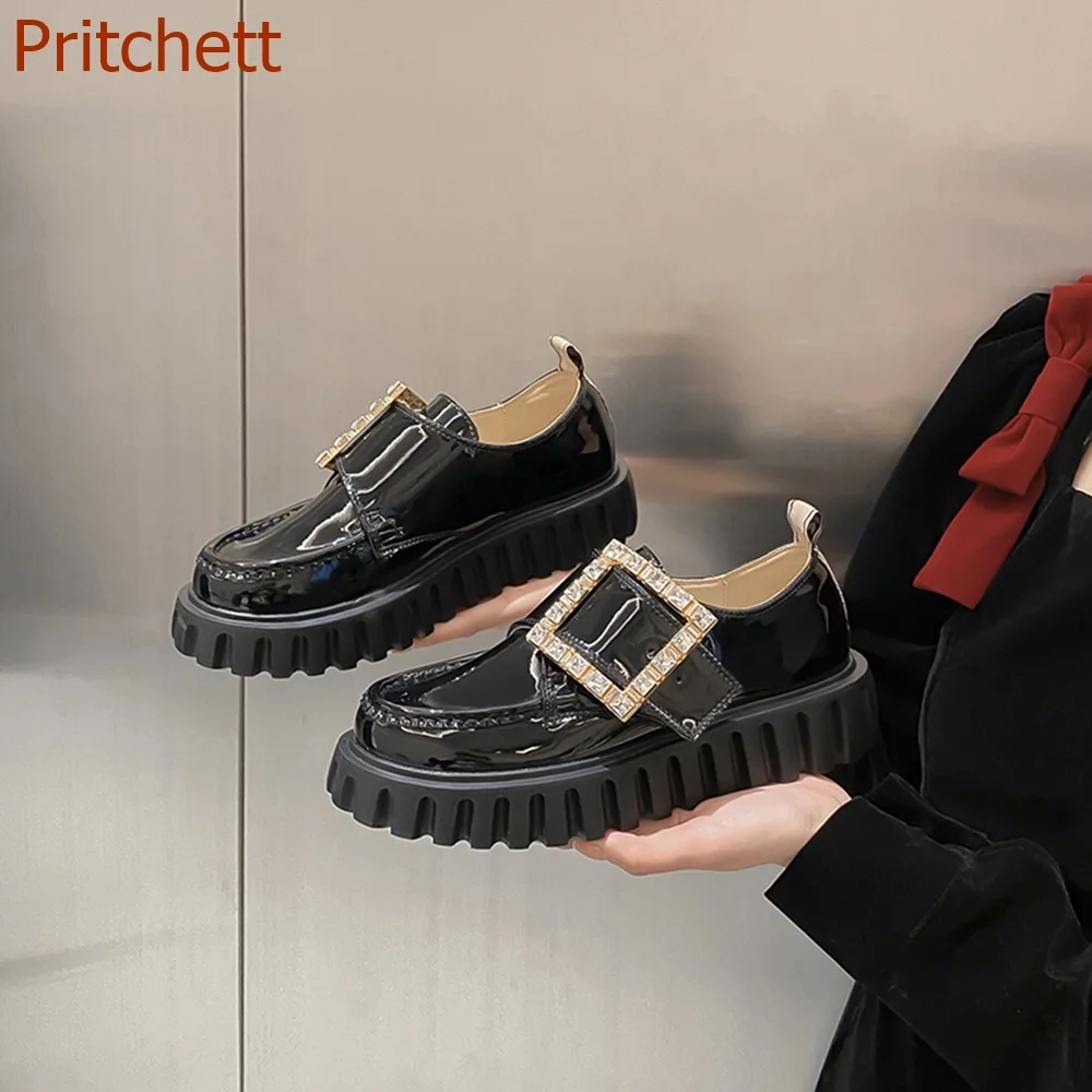 Round Toe Thick Sole Women Shoes Flat Sole Square Diamond Blingbling Shallow Solid Fashion Casual Comfortable Party Women Shoes