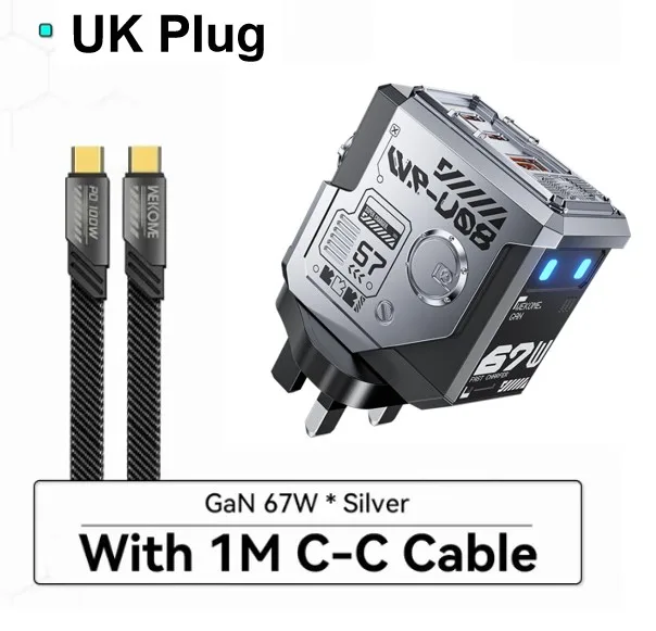 67W GaN Charger Mecha Robot Three Port QC PD Fast Charging Power Adapter