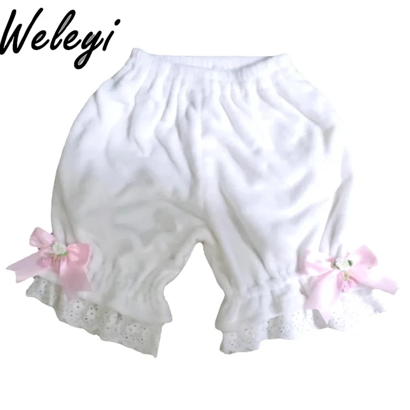 

Sweet Women's Lolita Shorts Leggings Comfortable Autumn Winter Warm Cute Plush Ruffle Bottoming Safe Pumpkin Short Lantern Pants