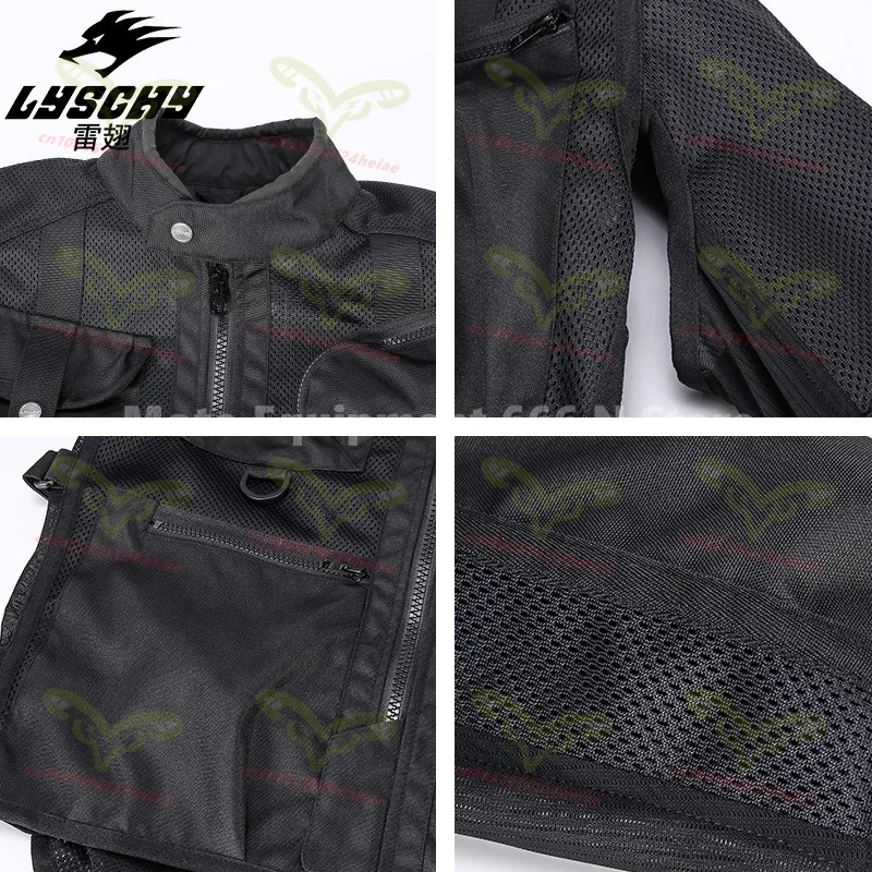 LYSCHY 여름 남성용 통기성 메쉬 오토바이 재킷, 6개의 보호대가 있는 레이싱 바이크 재킷, 낙상 방지 장비