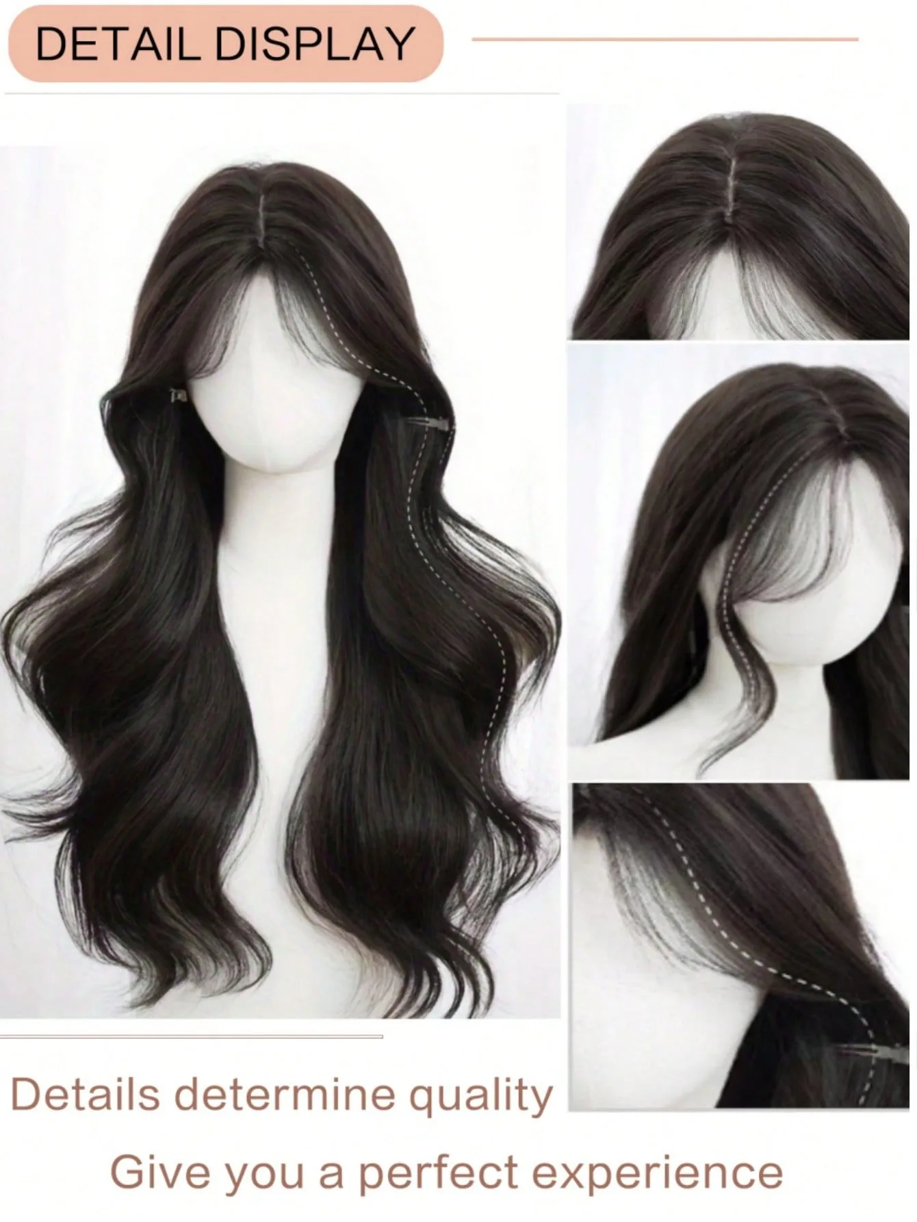 24Inch Long Wavy Synthetic Wig With Natural Middle Part Simulated Scalp Full Machine Made Wig With Air Bangs for Women Daily Use