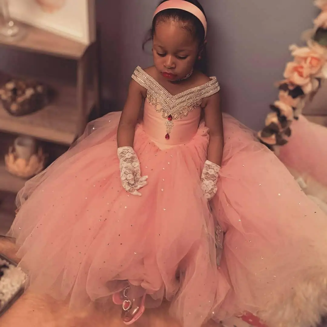 

Appliqué Spoon Collar Pageant for Baby Ruffles Tulle Flower Girl Dress For Wedding Princess First Communion Kids Gifts