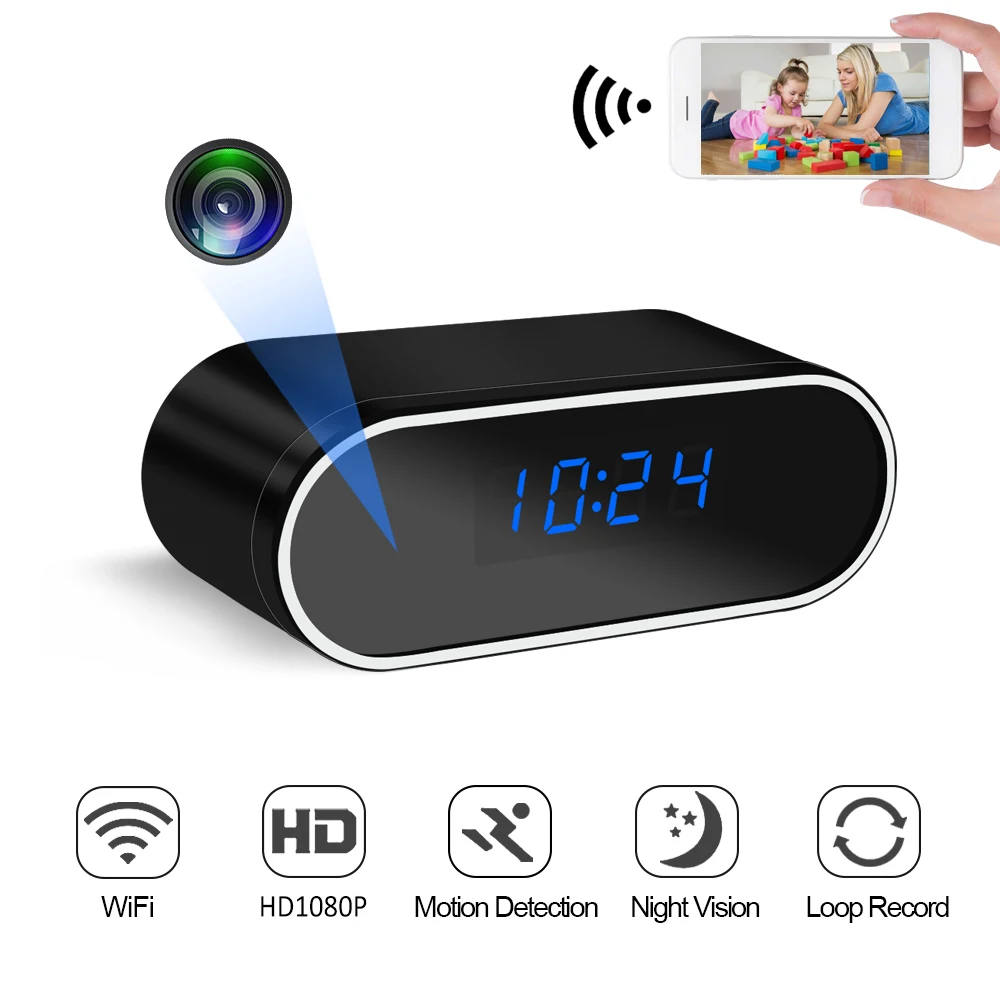 Mini Camera Clock Hd Wifi Control Secret Ir Night Vision View Alarm Dvr