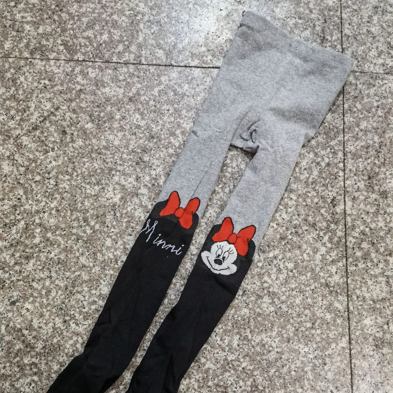 ديزني الأطفال الجوارب للفتيات القطن محبوك الاطفال الفتيات جوارب طويلة لطيف ميني طباعة لينة الطفل طماق أبيض أسود ضيق