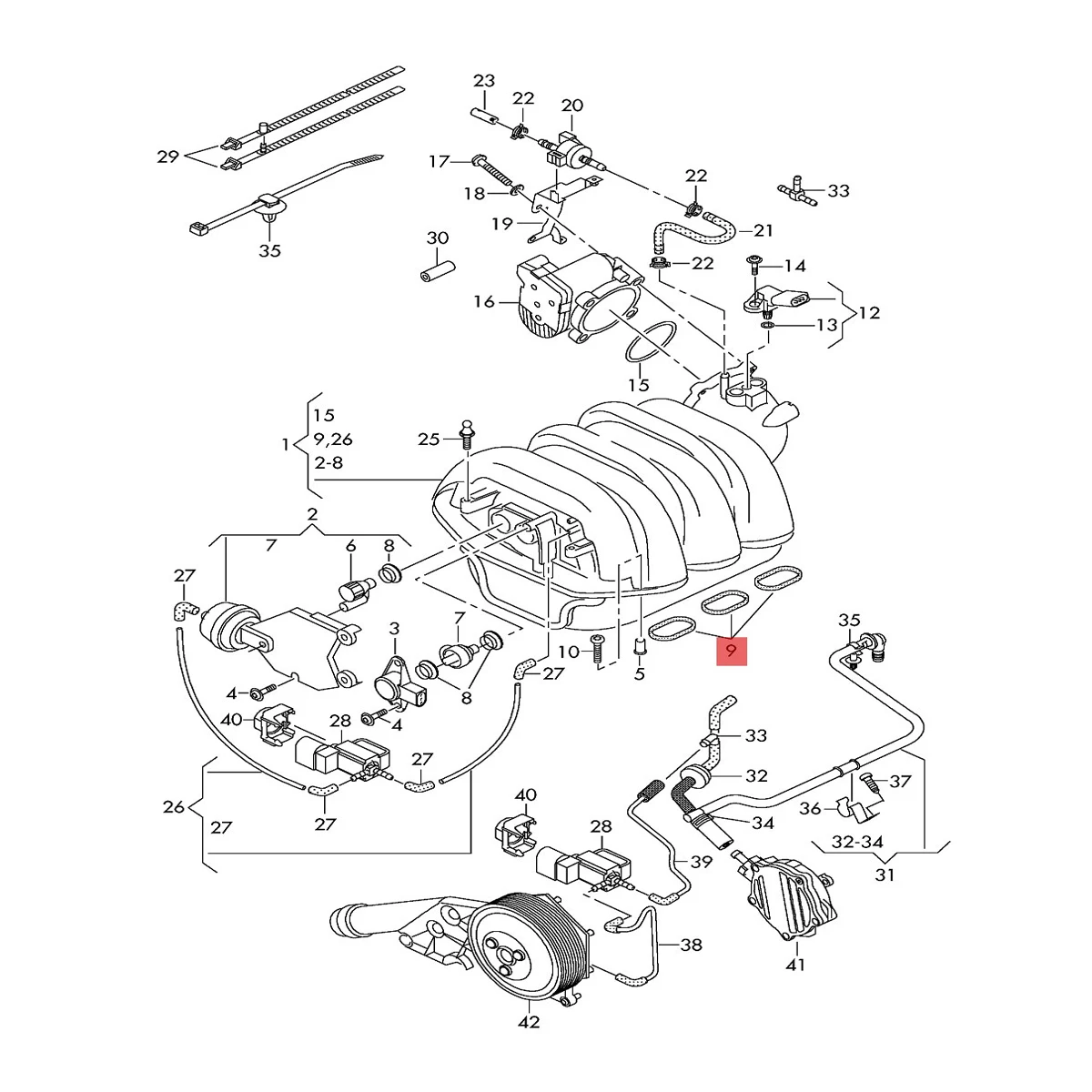 Engine Intake Manifold Gasket Set 6 PCS for Audi A4 B7 B8 Avant A5 8T Q5 8R A6 C6 C7 A7 A8 3.2L FSI Quattro V6 05-11 06E198717