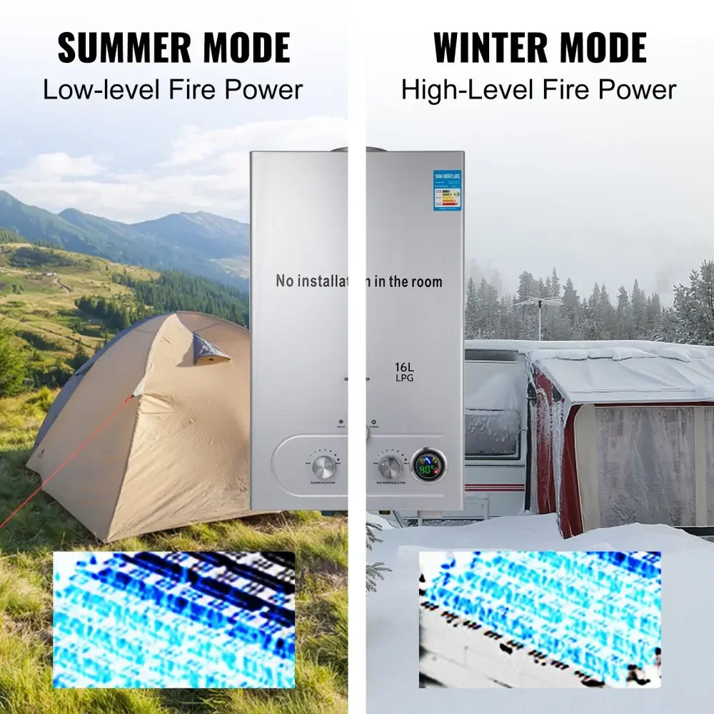 Propane Water Heater VEVOR Propane LPG Hot Water Heater Gas Stainless Steel Tankless Boiler Home Appliance 6L-18L