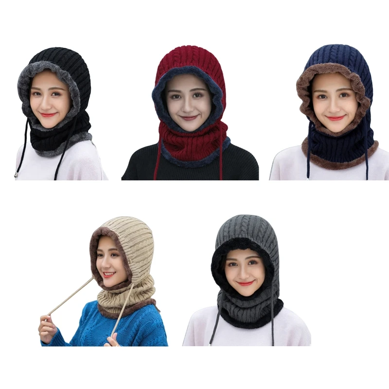 

Women Balaclava Hat Beanie Snow Ski Winter Knit Fleeced Skull Cap Scarf Hiking Sports Cold Weather Windproof Neck Gaiter