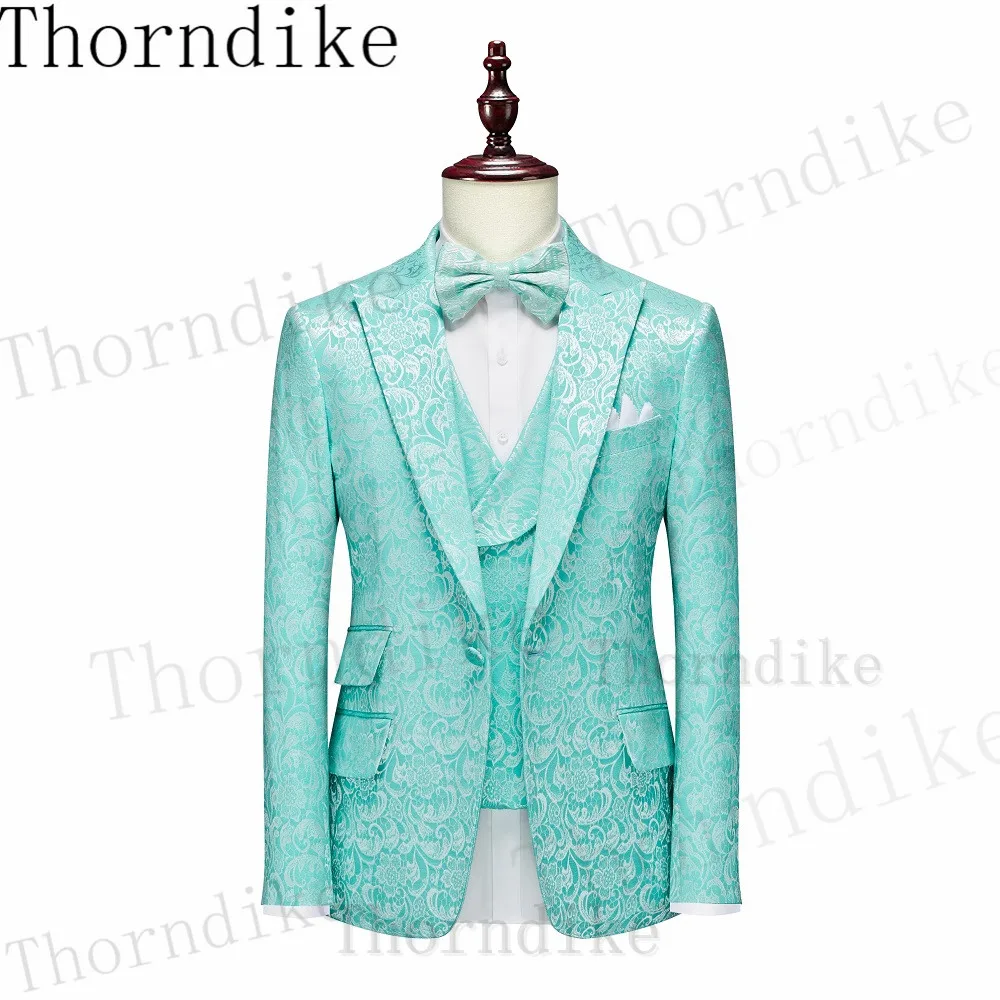 Thorndike Handsome Latest Designs Slim Fit Floral Jacket Party Tuxedos Male Dress Double Breasted Wedding Groom Men Suits