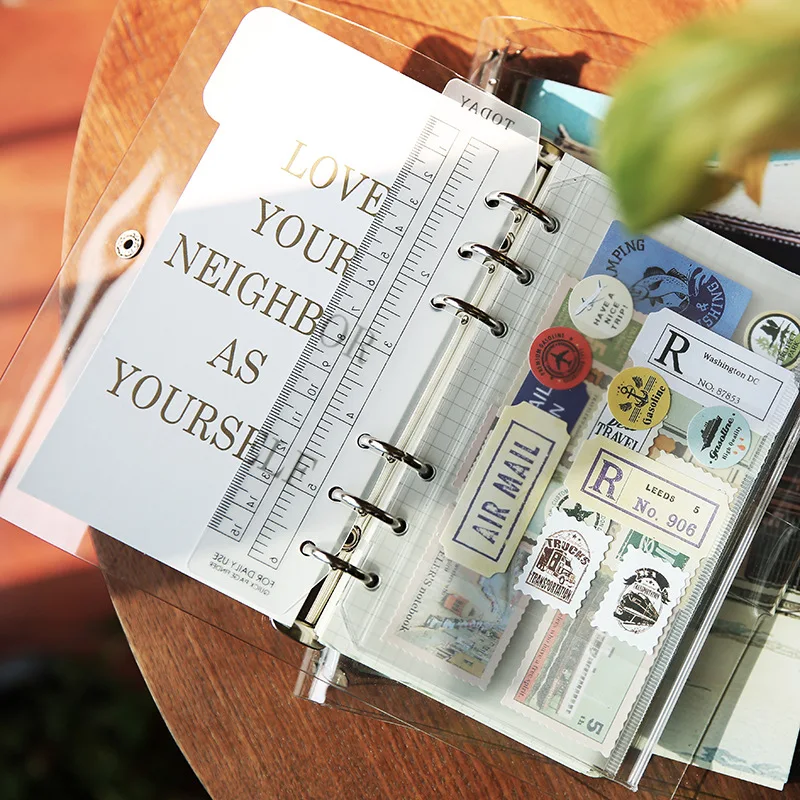 A5/A6/A7 Binder Budget PU Leather Planner Pocket 6 Holes Binder Notebook Bills Handbook Stationery Transparent Zipper Bag