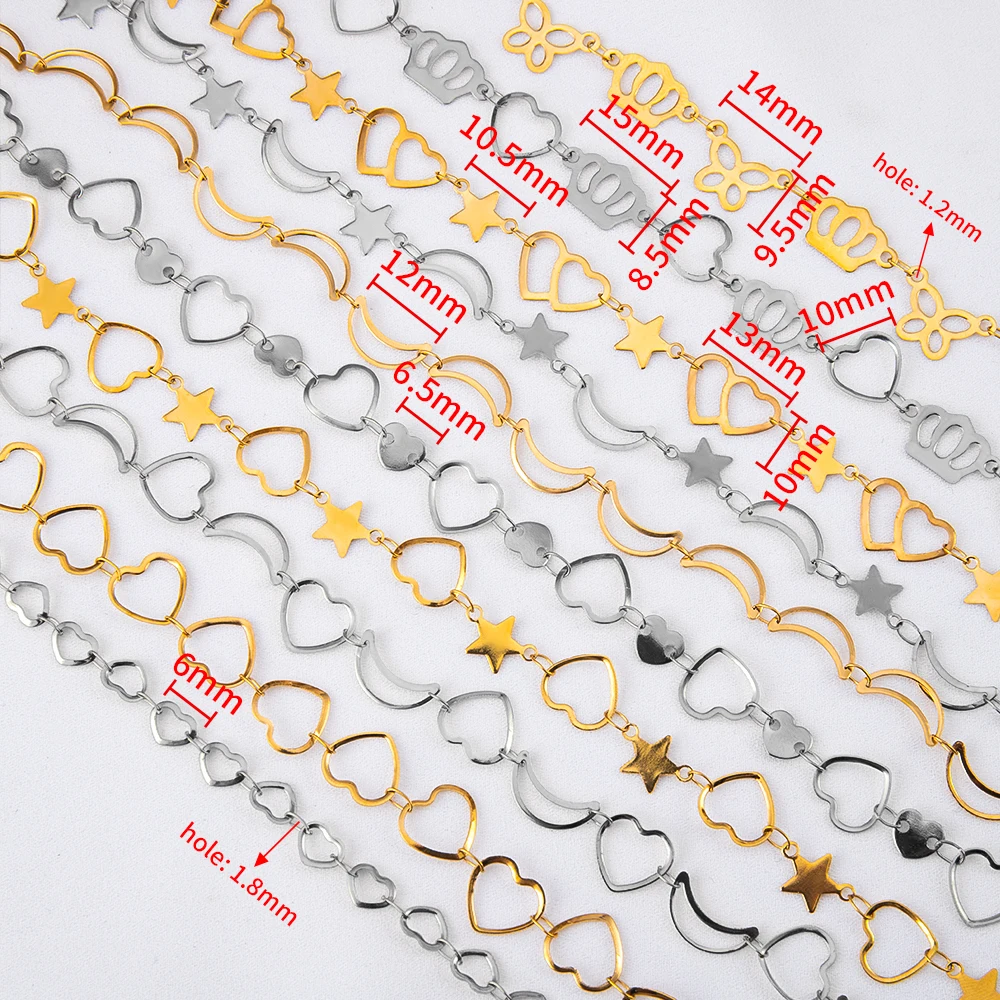 1M Edelstahl Hohl Flache Liebe Herz Stern Design Link Ketten Halskette Armband Schmuck Erkenntnisse DIY Kostüm Kette Komponente – Detail 7