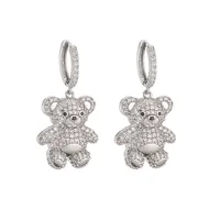 Women's Earrings Plated with 18k Gold Colored Zircon Crystal Cartoon Bear Earrings Popular Fashion Jewelry Festival Gift 2