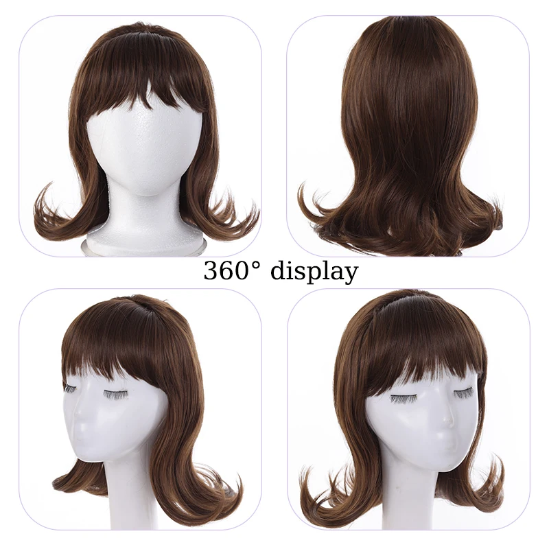 Synthetic Women Wigs Vintage Flip Bob Hair Wig 60s Hairstyle Up-Flipped Haircut with Blunt Hair Bangs for Wome Use Retro Wig