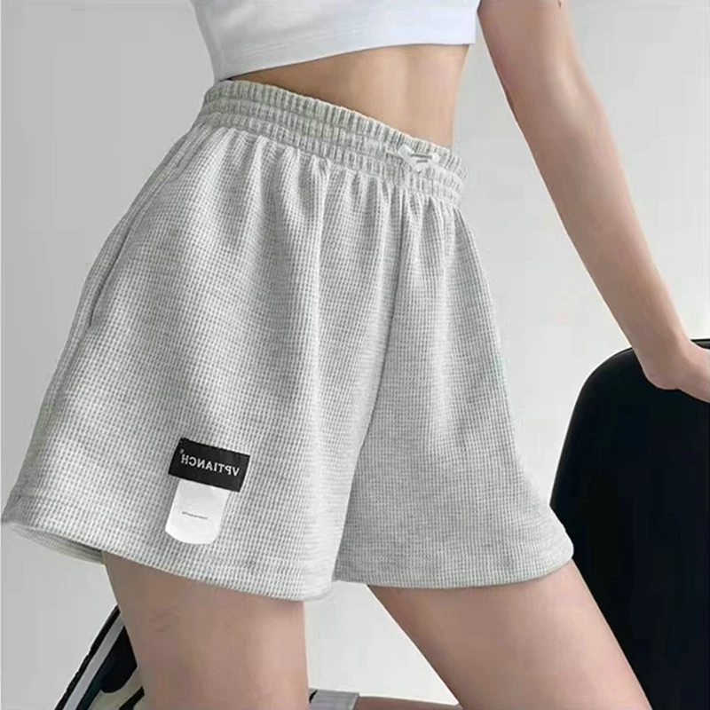  - Summer Women Casual Shorts 2023 Vintage Solid Color High Waisted Hot Pants Homewear Female Fashion Elastic Waist Sports Shorts