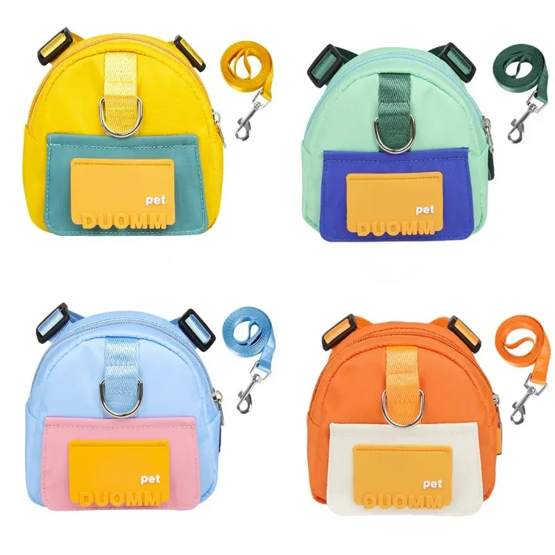 Pet Snack Storage Bag Backpack With Harness Collar Outdoor Adjustable Suitable Travel Walk