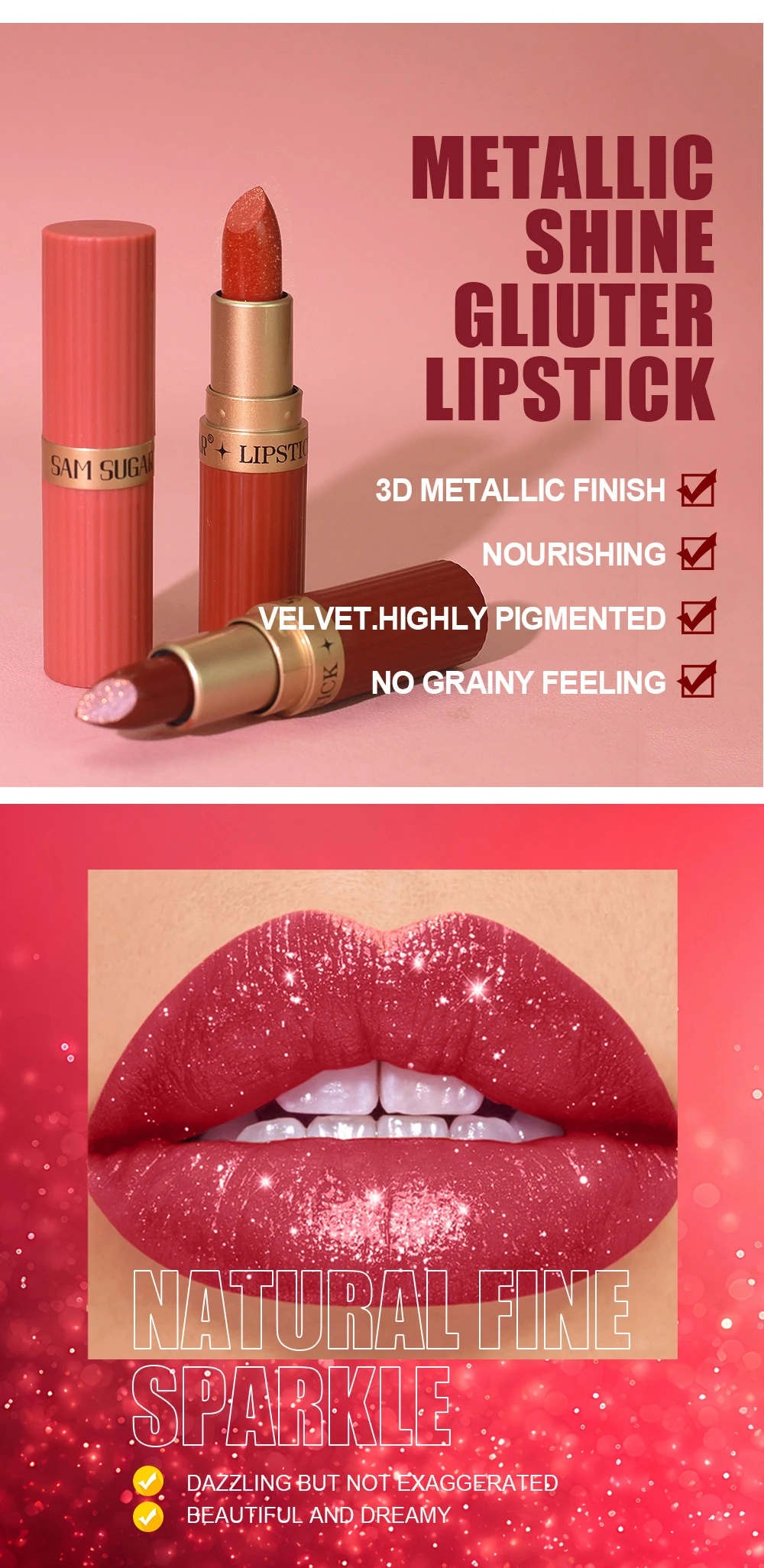 Brown Pearlescent Lipstick Waterproof Glitter Metallic Lip Gloss_voghion.com