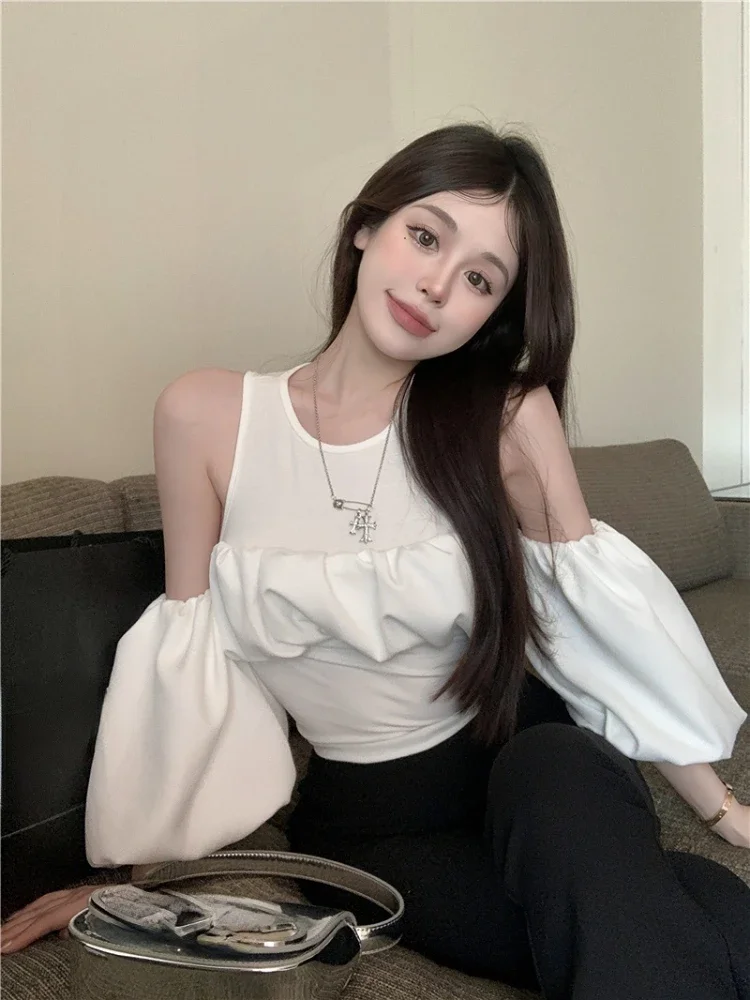 

Y2k пикантные блузки без бретелек с О-образным вырезом и пышными рукавами Mujer De Moda 2023 летняя Корейская облегающая женская блузка рубашка женские рубашки