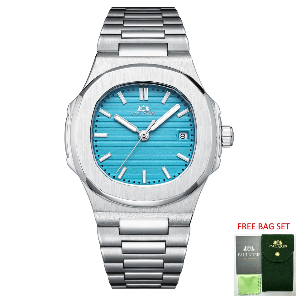 Orologi Automatici Per Uomo Movimento Meccanico Luminoso Acciaio Inossidabile Blu Grigio Quadrante Semplice Business Reloj Hombre Baratos