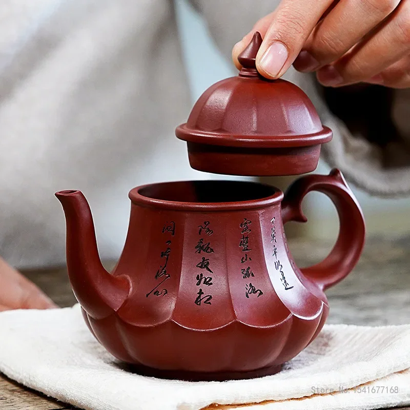 Chinese Style Ancient Lamp shape Teapot, Purple Clay Raw ore Dahongpao, Kung Fu Household, Pure Handmade, 220ml, Tea Pots, 1Pc