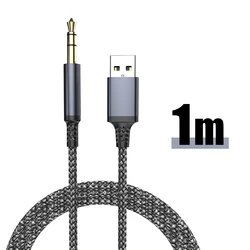 Universal USB to 3.5mm Audio Adapter Cable for Car Speakers and Headphones (Grey)