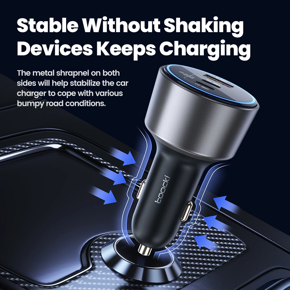 Toocki PD 200W USB Type C Car Charger Fast Charging for iPhone 15 14 13 Pro Max Samsung S23 Huawei P50 Xiaomi 13 With LED Light