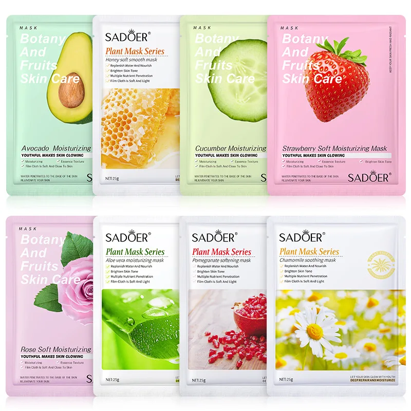 8pcs SADOER Fruits Face Mask Facial skincare Masks Moisturizing Anti Wrinkles Anti-aging Facial Masks Korean Skin Care Cosmetics
