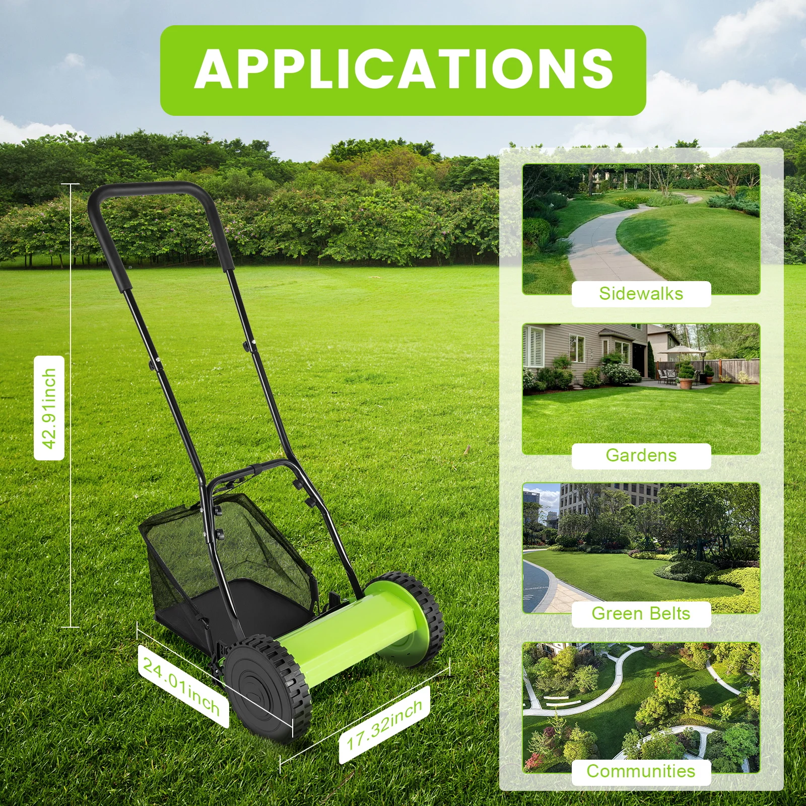 12 Hand Push Mower Lawn Sweeper Manual Reel Grass Catcher Manchine w/5  Blades 23L Collection Bag - AliExpress
