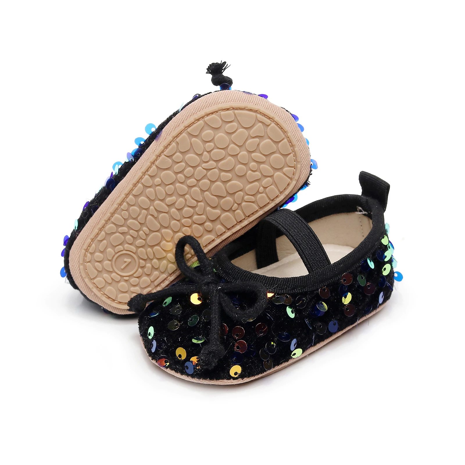 Sequin Baby Girls Shoes Flats Soft Soles Cute Bowknot Mary Jane Shoes Anti-slip First Walkers Casual Walking for Newborn