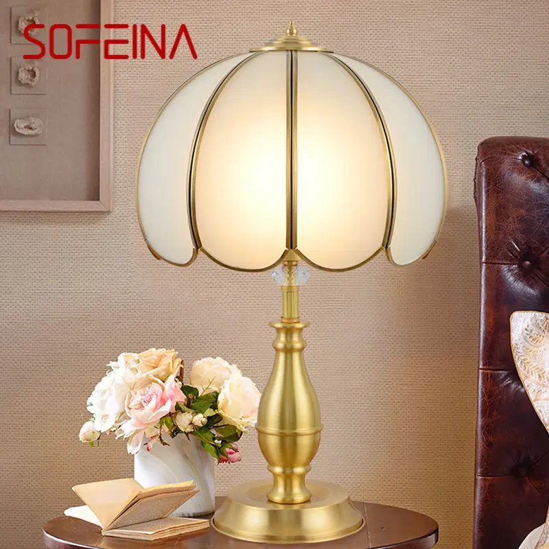 

SOFEINA Contemporary Copper Table Lamp Golden LED Brass Desk Light Creative Decor For Home Bedroom