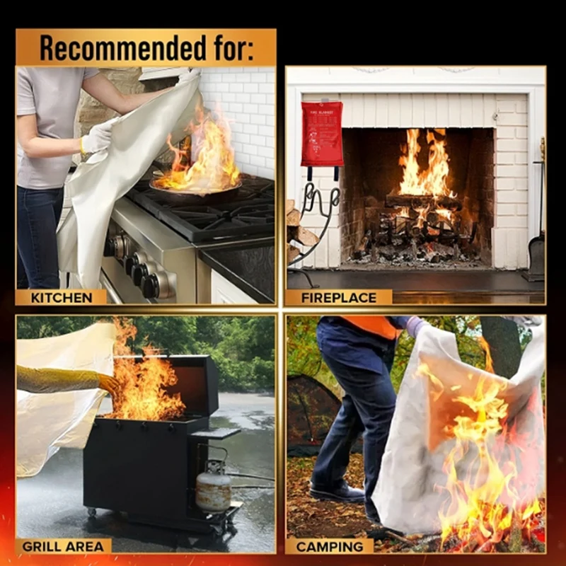 2PCS Emergency Fire Blanket, Fire Blanket, Suppression Blanket For Kitchen, Grill, Fireplace (39.4Inch X 39.4Inch)