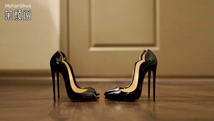 Black patent leather red soled high heels for women 2024 new professional temperament pointed shallow mouth sexy single shoes