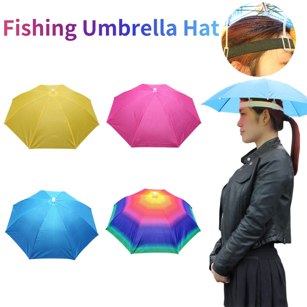 Foldable Umbrella Hat Cap Head Fishing Camping Hiking Sun Shade Outdoor 8C 