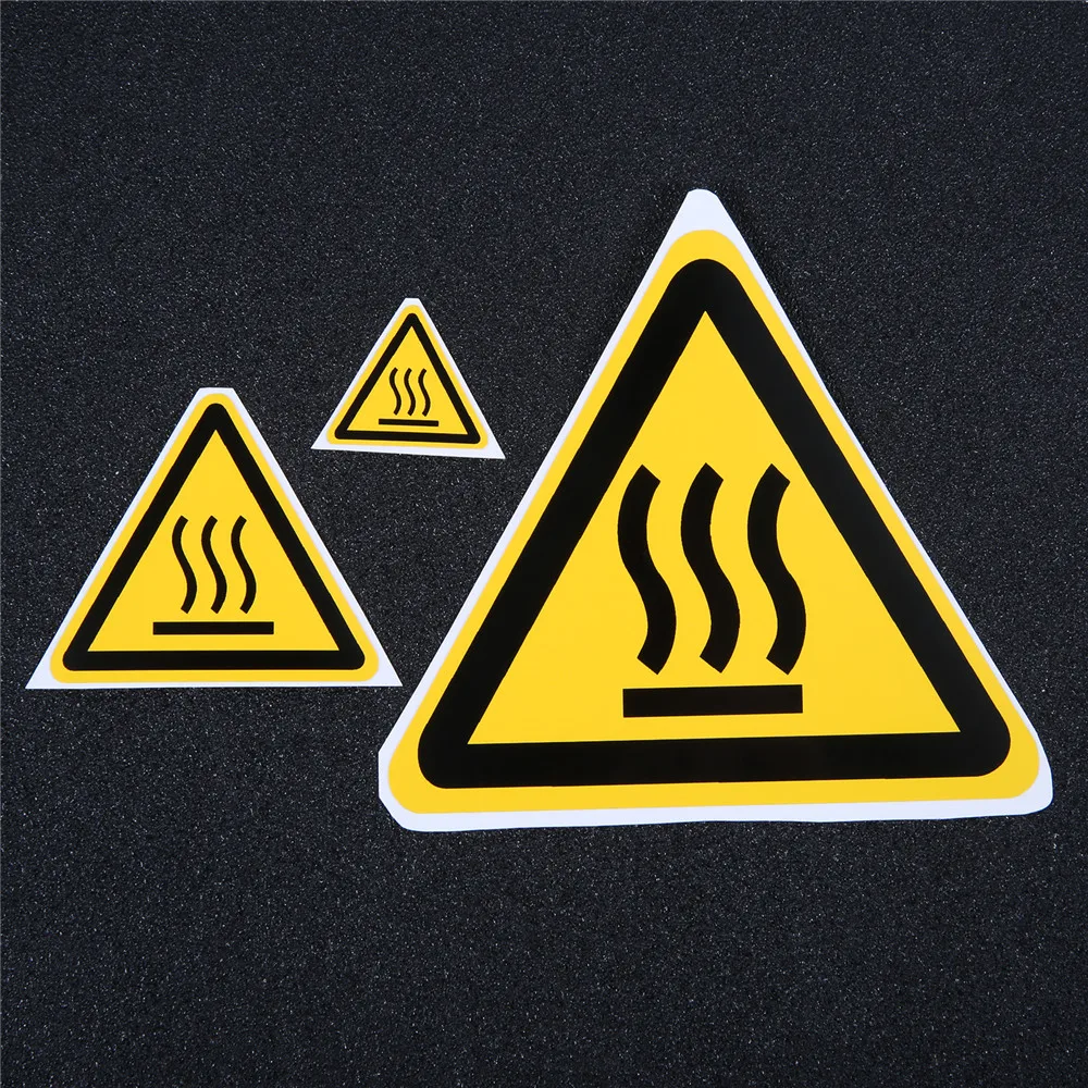 5pcs Safety Sign Sticker "Pay attention to high temperature" Pattern Equilateral Triangle 25/50/100mm Warning Danger Label Tag