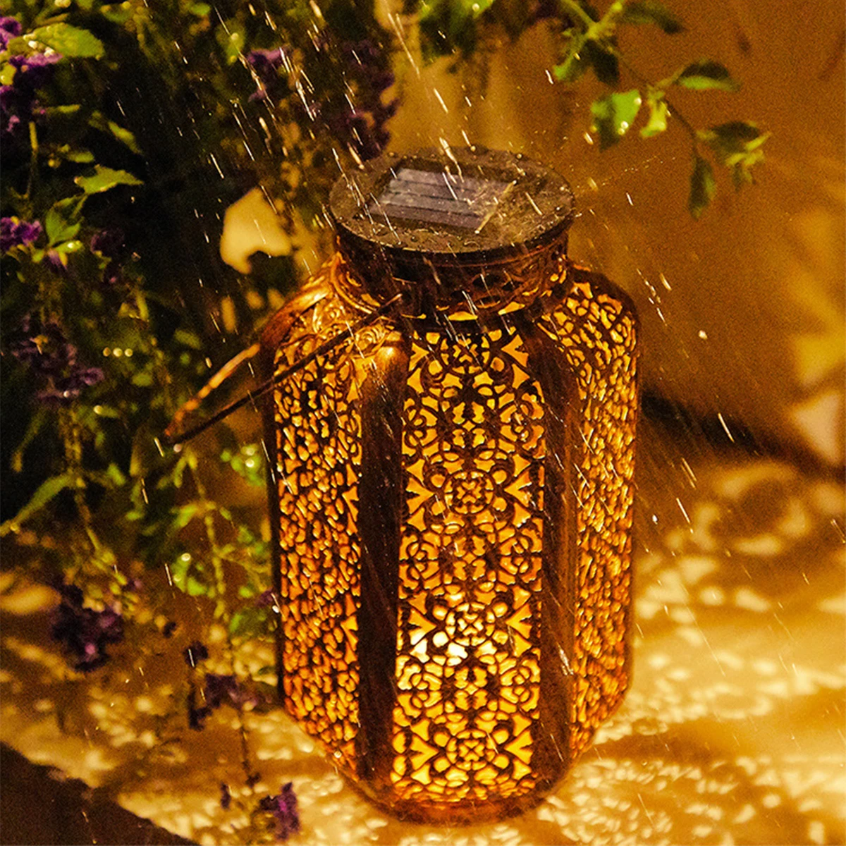 LED Solar Light Outdoor Hanging Lantern Retro Solar Iron Garden Lamp  Vintage Pathway Lamp with Handle Patio Garden Decor