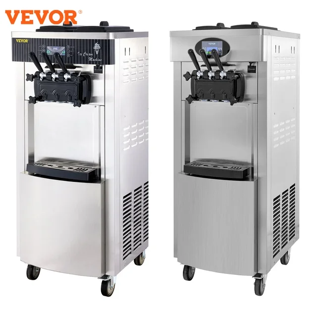 Machine à glace molle commerciale VEVOR 2200W à pré-refroidissement, 3 saveurs, pour snack-bars et cafés, machine à glace molle verticale 2+1 saveurs 1