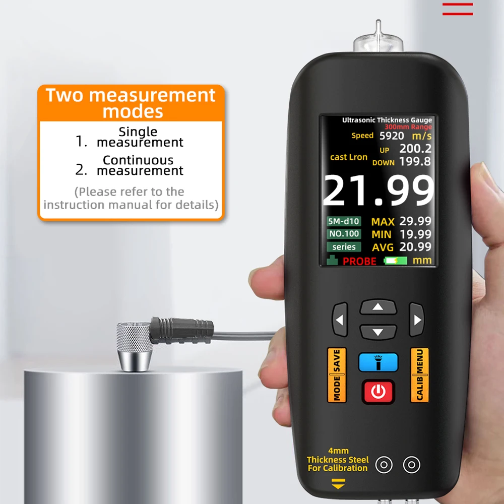 BSIDE T7 Digital Ultrasonic Thickness Gauge High Precision Metallic ceramics composites Tester Meter 1-300mm 0.01mm Resolution