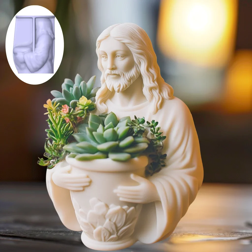 Silicone Mold Grandpa Succulent Plant Pot Resin Silicone Mold Santa Claus Storage Box Concrete Mould Beard Grandpa Candle Cup Gypsum Molds