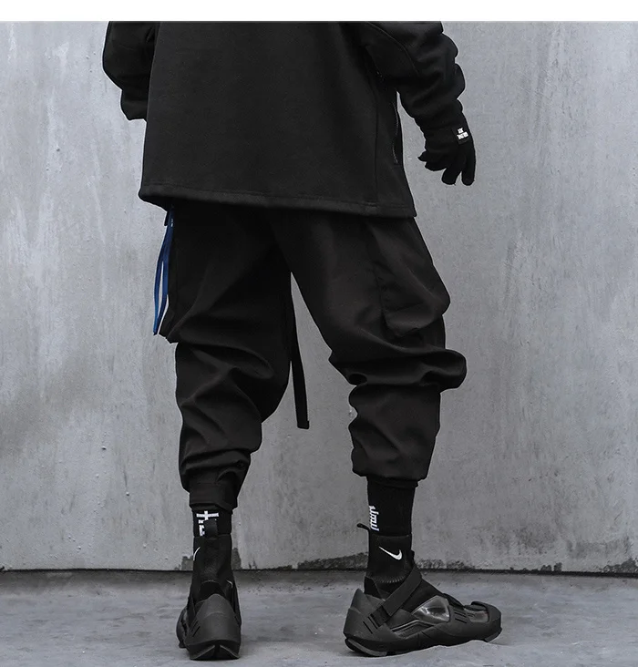 Hop Hip Rope Ribbons Casual Loose Men Pants Joggers Trousers Streetwear Techwear Cargo Pants Sweatpants cargo jeans