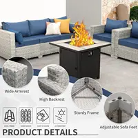 4 Piece Patio Furniture Set with Fire Pit Table Grey Wicker Outdoor Couch Balcony Sofa Patio Conversation Sets PE Rattan Chair, 5