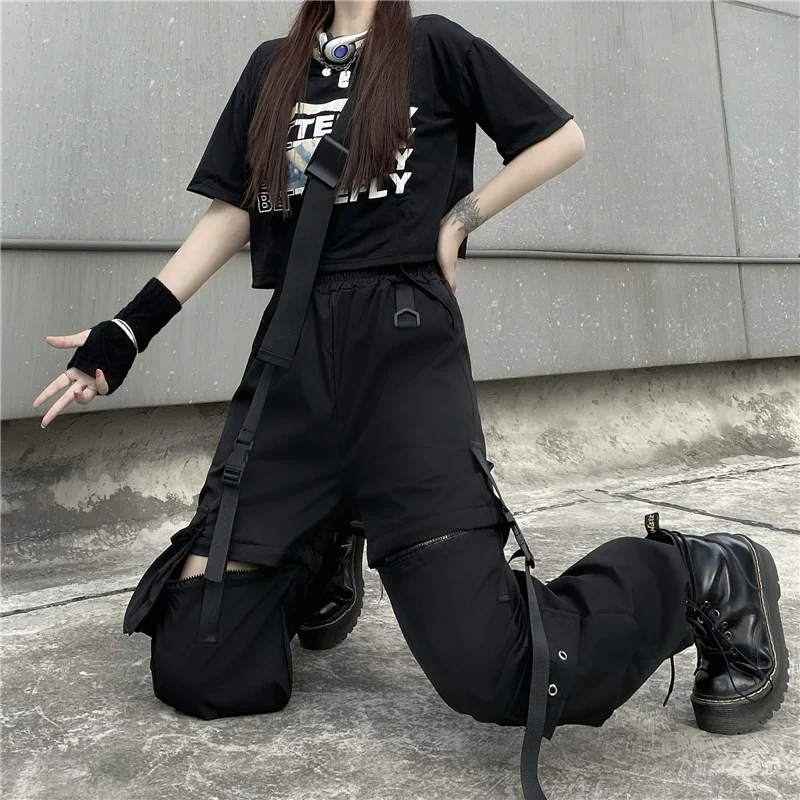 Harajuku Zipper Trouser Casual High Waist Summer Loose Gothic Clothes Black Streetwear Hip Hop Joggers Cargo Women Pants nike pants