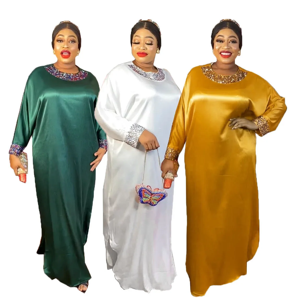 

African Dresses For Women 2023 Muslim Silky Satin Maxi Femme Robe Nigerian Traditional Clothes Spring Fashion Abaya Dubai Boubou