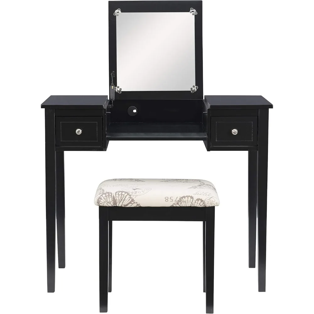 Home Dcor Black Butterfly Stool Vanity Set with Bench 2