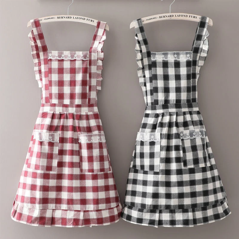 

Korean Style Comfortable And Oil-proof Cooking Household Apron Female Cute Pure Cotton Work Nail Coveralls Western Style Apron
