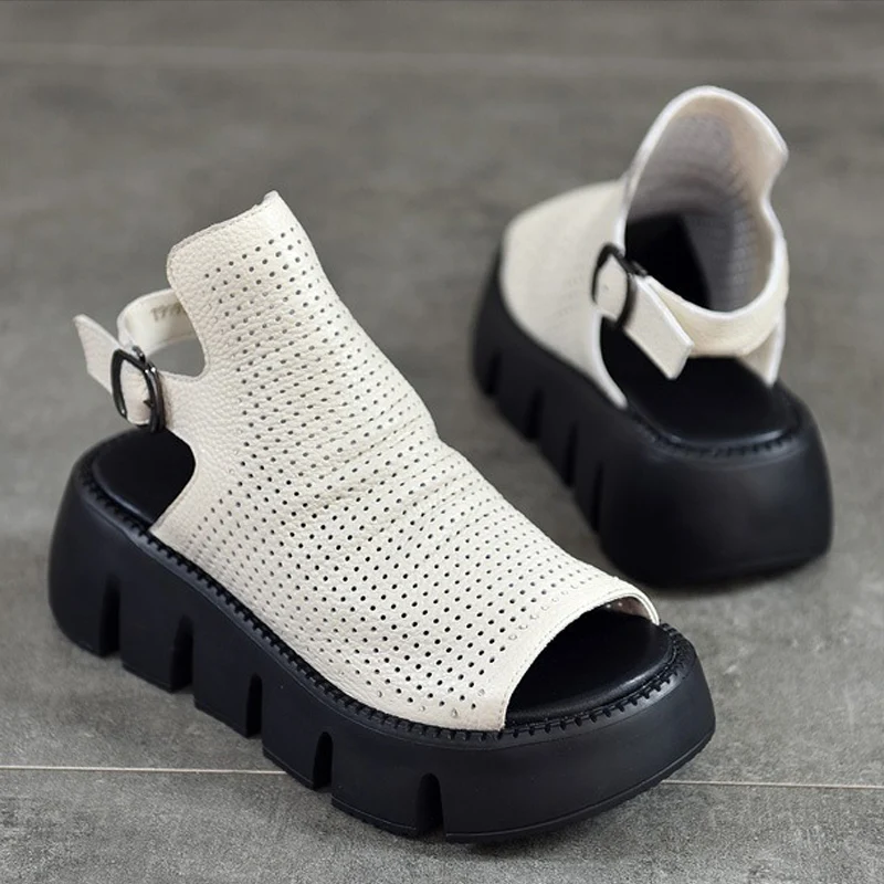 

Босоножки Birkuir женские с вырезами в стиле ретро, сандалии из натуральной кожи на толстом каблуке 5,5 см, платформа с открытым носком и пряжкой, с открытым носком