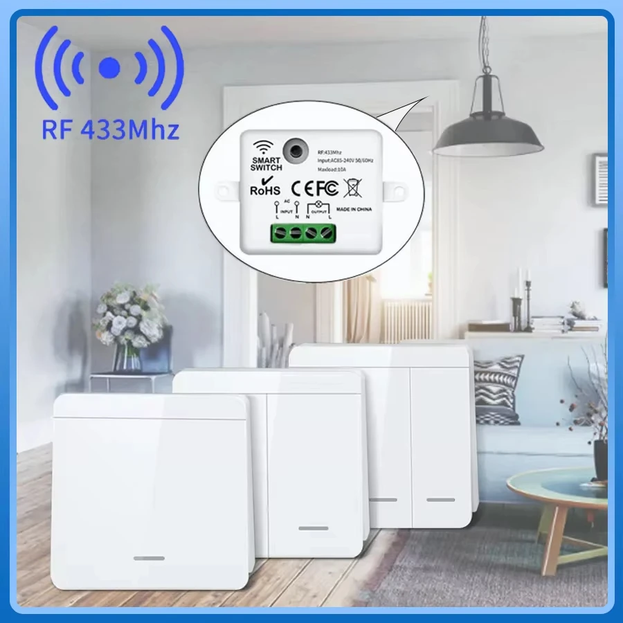 Smart switch 433MHz 1/2/3Gang 86 wall panel wireless with remote control 10A 110V 220V for LED lamp