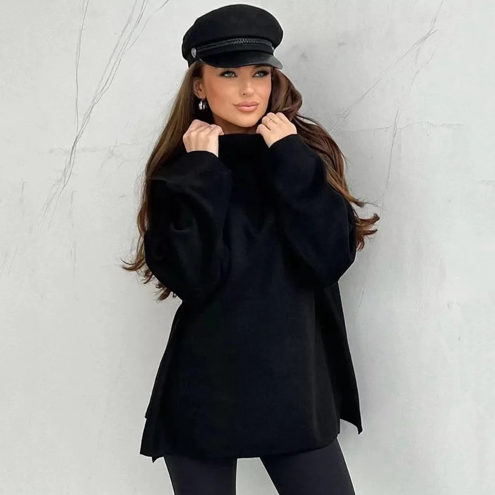 

Women's Knitted Turtleneck Loose Oversized Long Sleeved Pullover Sweater Autumn Black Fashion Korean Casual Harajuku Jumper Top