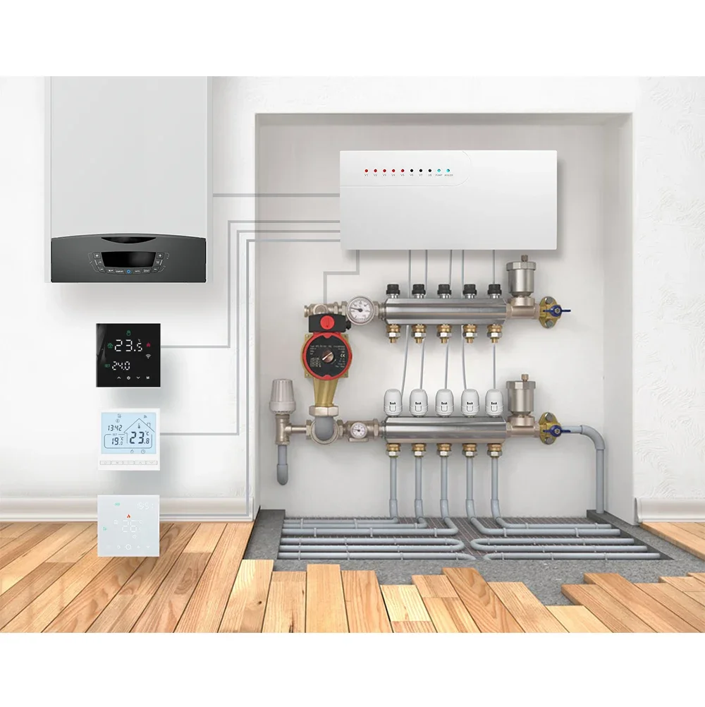 Beok 8-Zone Concentrator Underfloor Heating Center Hub Controller สําหรับ Mainfold หม้อต้มแก๊ส/Tuya สมาร์ท Wifi Thermostat/Actuator 1