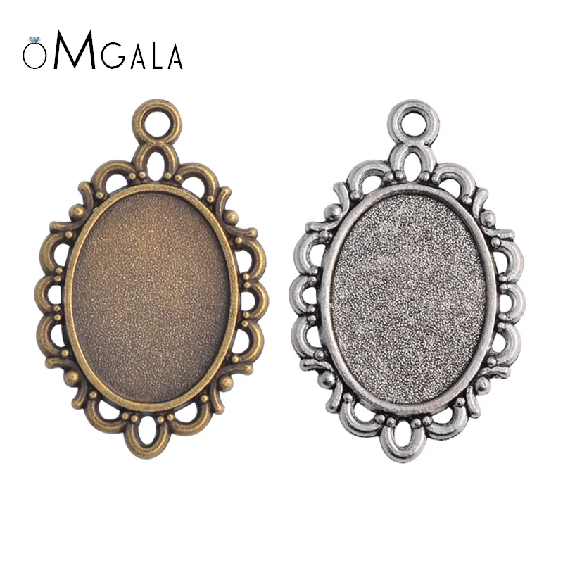 

10pcs 13x18mm Inner Size Antique Silver Plated Flower Style Cameo Cabochon Base Setting Charms Pendant necklace findings
