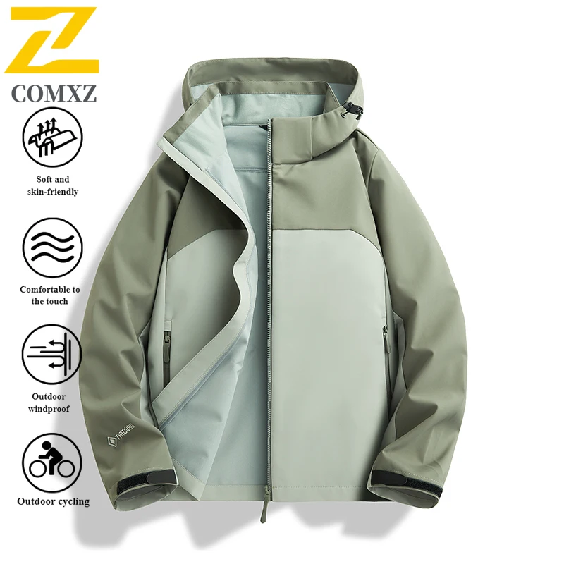 EiAO Windbreaker Men's  Stretch  Autumn Waterproof Hooded Outdoor Jacket for Hiking Casual Mountaineering camping fishing Sports