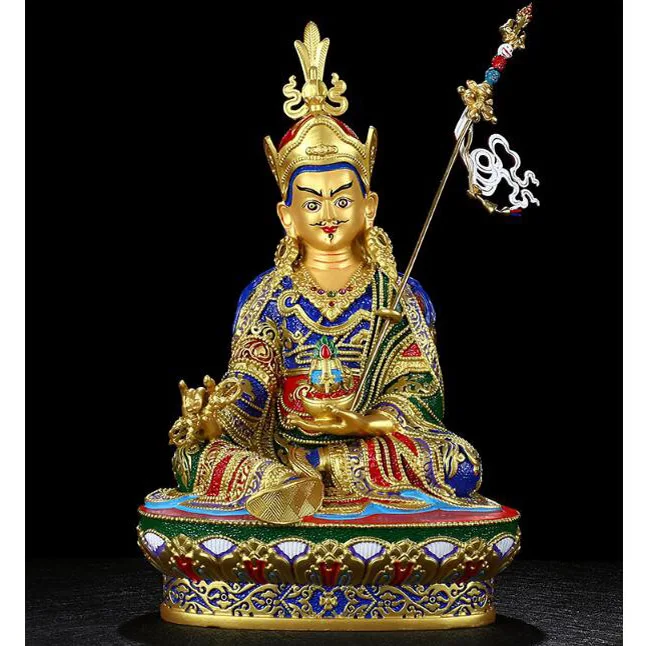 

High grade Color painting gilding buddha statue Talisman Family protection Buddhism Padmakara Guru Rinpoche buddha statue