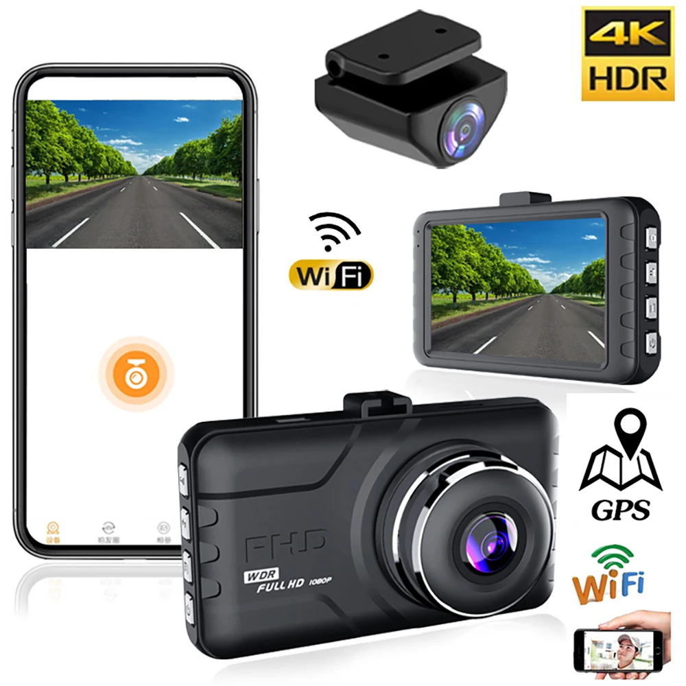 

Автомобильный видеорегистратор 4K 2160P, Wi-Fi, камера заднего вида, Автомобильный видеорегистратор, Автомобильный видеорегистратор, черный ящик, GPS, автомобильные аксессуары, ночное видение